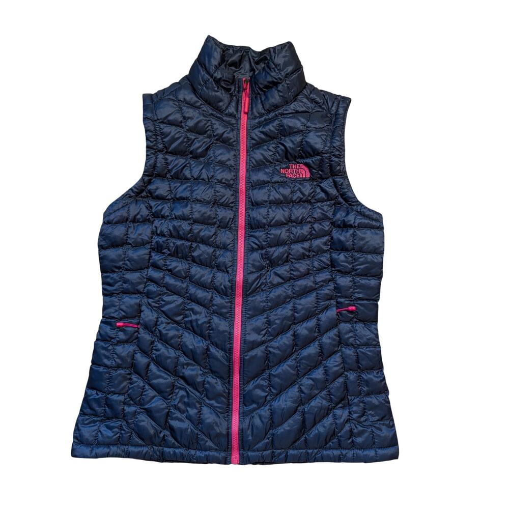 The North Face Women's ThermoBall Vest Nylon Quilted Puffer Black Pink Size S